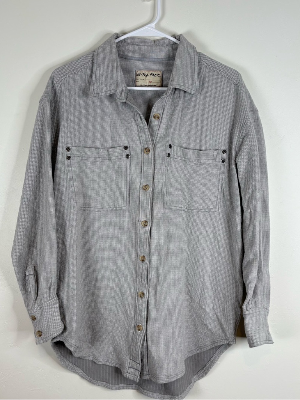 We The Free Oversized Button Down Shirt 100% Cotton Size XS Gray